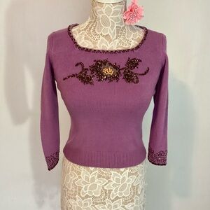 Cache Beaded Violet Sweater New